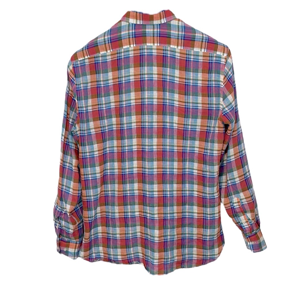 Alan Payne men’s Large 100% Linen multicolor plaid long sleeve shirt. EUC - Picture 4 of 8